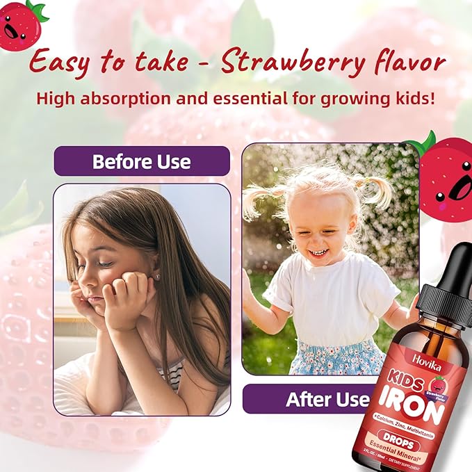 Liquid Iron Supplement for Kids & Women Men - with Calcium, Zinc & Kids Multivitamin Iron Drops - Immune Support, Blood Builder & Energy Support for Iron Deficiency, Anemia, Vegan 2 Fl Oz