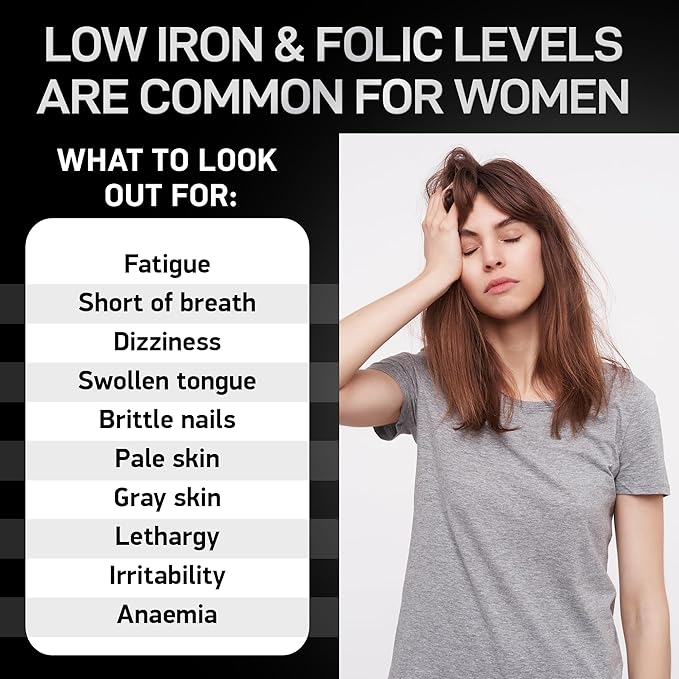 Vegan Iron Supplements for Women with Folic Acid - 168% Folate Folic Acid, 194% Ferrous Sulfate Blood Builder Iron Pills for Women with Anemia and Pregnant Women - 2-Pack, 120 Gentle Iron Tablets