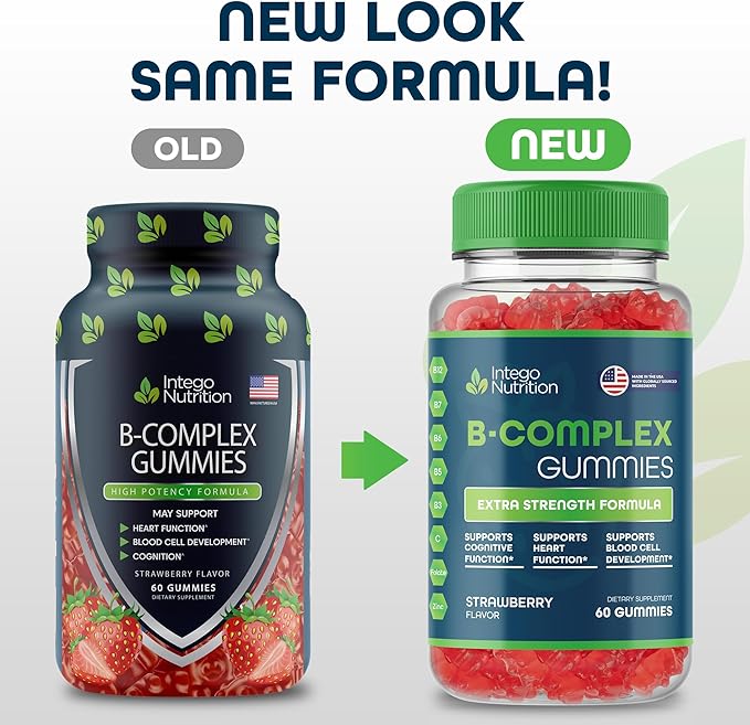 Vitamin B Complex Gummies for Adults, B Complex Vitamin Supplement for Women and Men, B Vitamins Complex Gummies for Energy and Brain Health, Natural Strawberry Flavor, 60 Count
