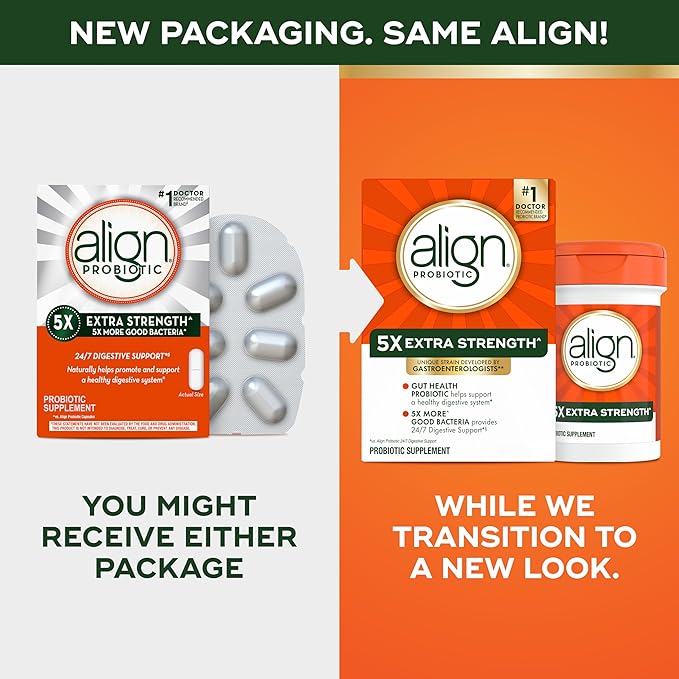 Align Probiotic Extra Strength, Probiotics for Women and Men, #1 Doctor Recommended Brand‡, 5X More Good Bacteria^ to Help Support a Healthy Digestive System*, 42 Capsules (Packaging May Vary)