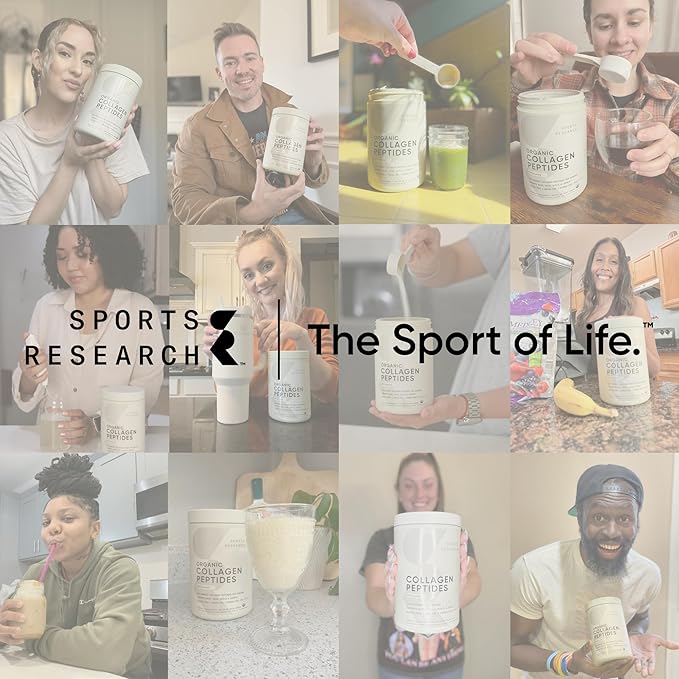 Sports Research Organic Collagen Powder - Hydrolyzed Type I & III Collagen Protein - USDA Organic, Gluten Free, Sustainably Sourced - Dark Chocolate - 30 Servings