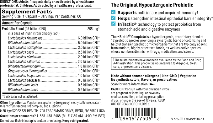 Klaire Labs Ther-Biotic Complete - Probiotic Supplement with 25 Billion CFU - Hypoallergenic Probiotics for Men + Women - Digestive, Gut Health + Immune Support - Dairy-Free (60 Caps / 2 Pack)