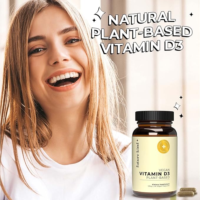Future Kind Vegan Vitamin D3 (30 Softgels in Glass Bottle) - 2500 IU Plant-Based Vitamin D Supplements for Cell and Immune Support - Sugar-Free, Lichen-Based Vitamin D Supplements for Women & Men