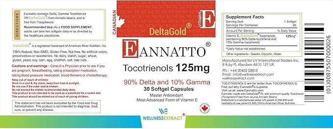 Eannatto Tocotrienols Vitamin E Supplements Tocopherol Free, Supports Immune Health, Non-GMO, Gluten Free & Antioxidant (125MG 30 Softgels)