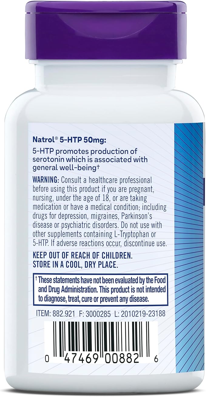 Natrol Mood & Stress 5-HTP 50mg, Dietary Supplement Helps Support a Balanced Mood, 45 Capsules, 11-45 Day Supply