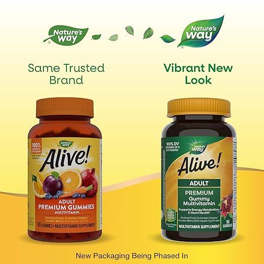 Nature's Way Alive! Adult Premium Multivitamin Gummy, Full B-Vitamin Complex, Supports Energy Metabolism & Heart Health*, 90 Gummies (Packaging May Vary)