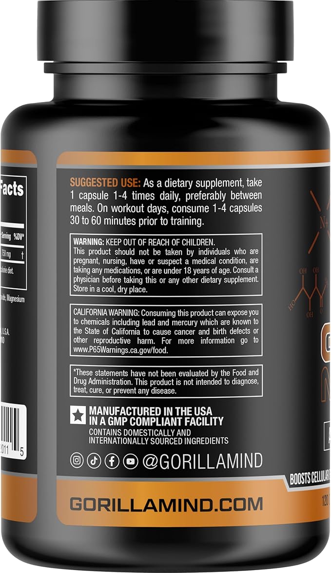 Gorilla Mode AR Carnitine 750mg Capsules – Androgen Receptor Upregulator/Boosts Cellular Energy, Upregulates Androgen Receptor Density/Shuttles Fatty Acids (120 Capsules)