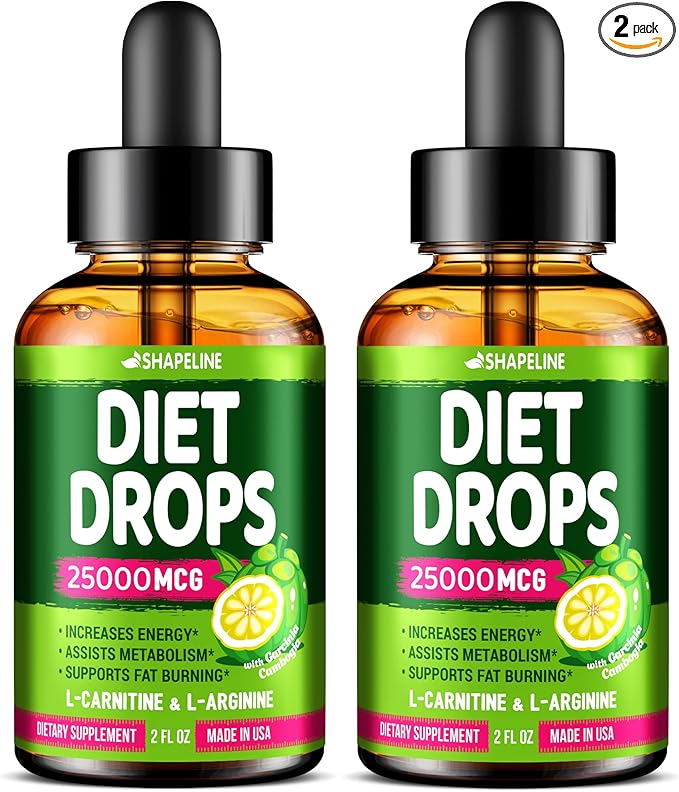 (Pack of 2) Diet Drops - Made in USA - Appetite Suppressant for Women & Men - Diet Drops with Garcinia Cambogia, L-Arginine & L-Glutamine 2 Fl Oz