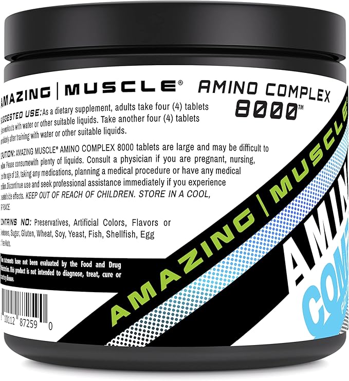 Amino Complex Supplement | 8000 Mg Per Serving | 325 Tablets | Formula with Taurine, Creatine, L-Glutamine, Whey Protein, & BCAA's
