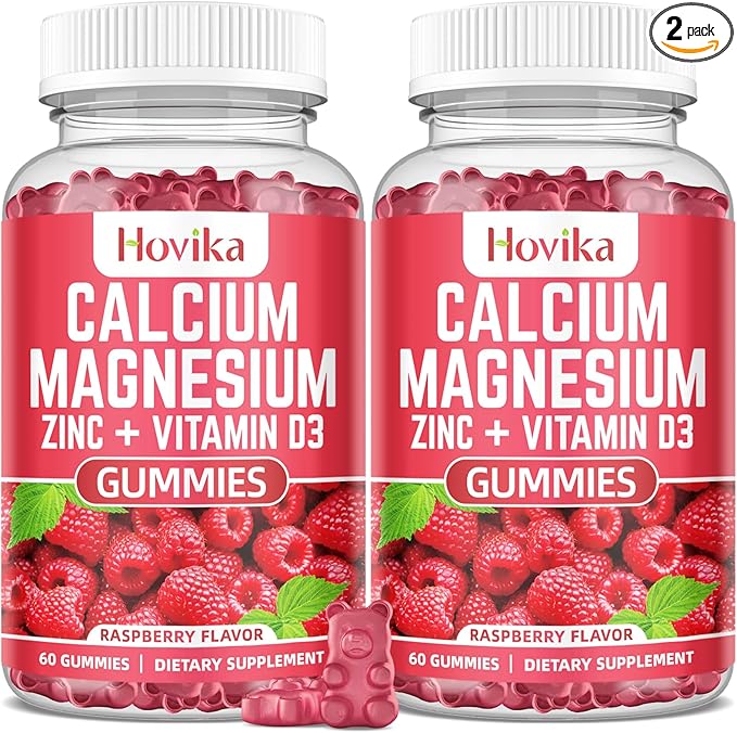Calcium Magnesium Zinc Gummies with Potassium Vitamin C, B6, D3, K2 - Calcium for Women & Men - Calcium Magnesium Zinc Multi Vitamin Supplement for Bones, Muscles, Teeth, Calm, Mood - 2 Pack - 60 Cts