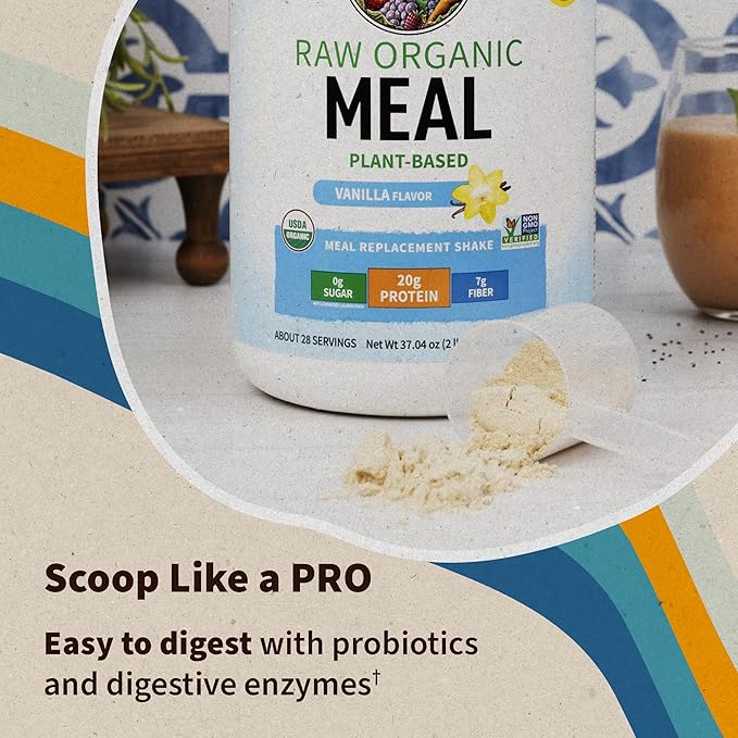 Garden of Life Meal Replacement Shakes, Vegan Protein Powder, Raw Organic Protein Powder, Vanilla Protein Powder with Plant Based Pea Protein, Sprouts, Greens, Probiotics, Dairy Free 14 Servings