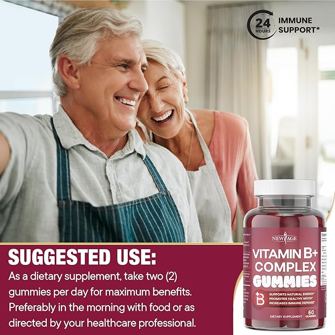 NEW AGE Vitamin B Complex Gummies with Vitamin B3, B6, & B12 – with Biotin, Folic Acid & Vitamin C – Gluten-Free, Vegan, Made in The USA! (120 Count (Pack of 2))