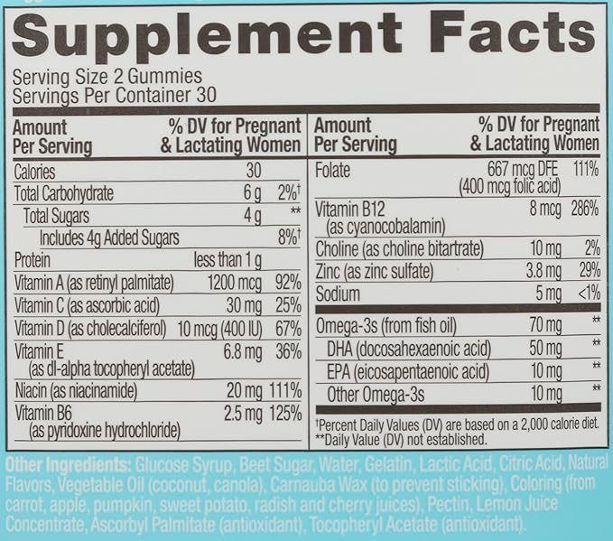 Olly The Essential Prenatal Gummy Multivitamin, 30 Day Supply ( Gummies), Sweet, Folic Acid, Vitamin D, Omega 3 DHA, Chewable Supplement, White Citrus, 60 Count (Pack of 1)