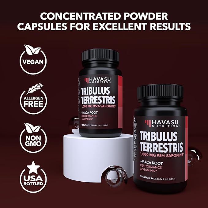 Tribulus Terrestris for Men (95% Saponins) with Maca Root - 1,000 mg Tribulus Terrestris Extract and Maca Root Capsules for Men - Male Performance Support - 90 Tribulus Extract and Maca Capsules