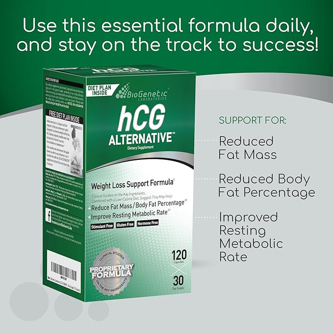 BioGenetic Laboratories hCG Alternative - Weight Loss Pills and Fat Burner for Men and Women - Boosts Metabolism Supports Healthy Diets - Alternative Formula - 30-Day Supply (120 Capsules per Bottle)