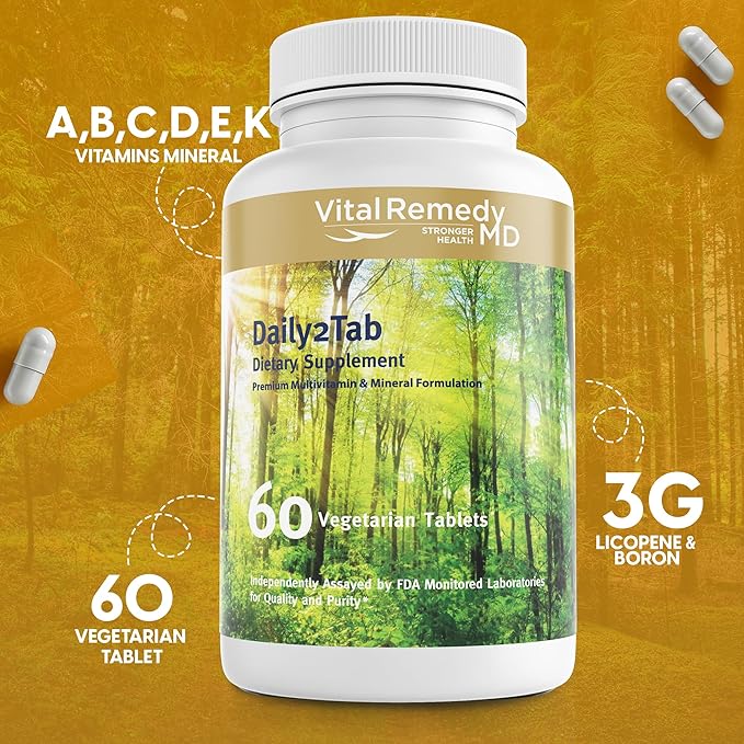 Multivitamin for Women & Men - Daily2Tab Multimineral Tablet with Antioxidants, Vitamin C, Vitamin D, Vitamin B12, Lycopene, Selenium and Much More for Health Support (60 Count)