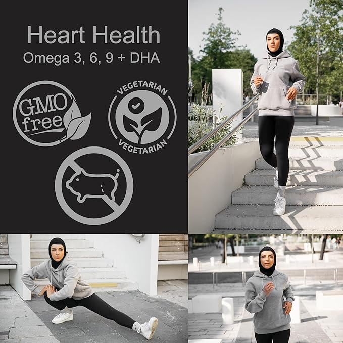 Halal Omega 3 6 9 + DHA Gummies for Adults | Supports Eyes, Brain, Immune & Heart Health | Vegetarian & Gluten Free| Vitamin C, Essential Fatty Acids & Plant-Based | 60 Count