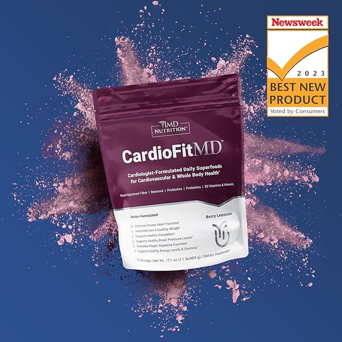 1MD Nutrition CardioFitMD - Vegan Beets Superfood Keto-Friendly Heart Health Powder - Fiber Nutritional Supplement Drink - 30 Servings (2-Pack)