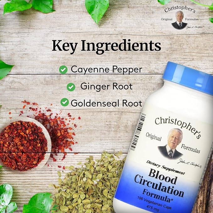 Christopher's Original Formulas Blood Circulation Formula Capsules, Herbal Supplement for Cardiovascular & Circulatory Wellness, 100 Capsules