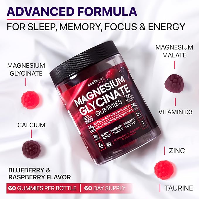 Magnesium Glycinate Gummies for Adults, Chewable Magnesium Gummy with Magnesium Glycinate 400mg, Malate 200mg, B6, Holy Basil - Magnesium Glycinate for Sleep Support - Sugar Free and Vegan