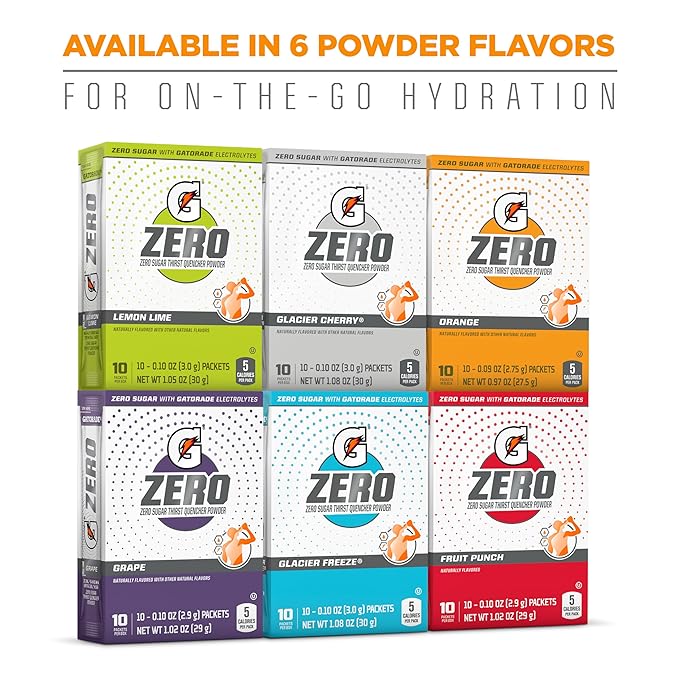 Gatorade G Zero Powder, Lemon Lime, 0.10oz Packets, 10 Count (Pack of 12)