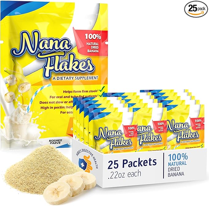 Nana Flakes 100% Pure Banana Flakes Medical Food Powder - Decrease Fat Intake & Natural Remedy for Diarrhea & Heart Burn - Great Source of Protein & Fiber (25 Single-Serve Packs)