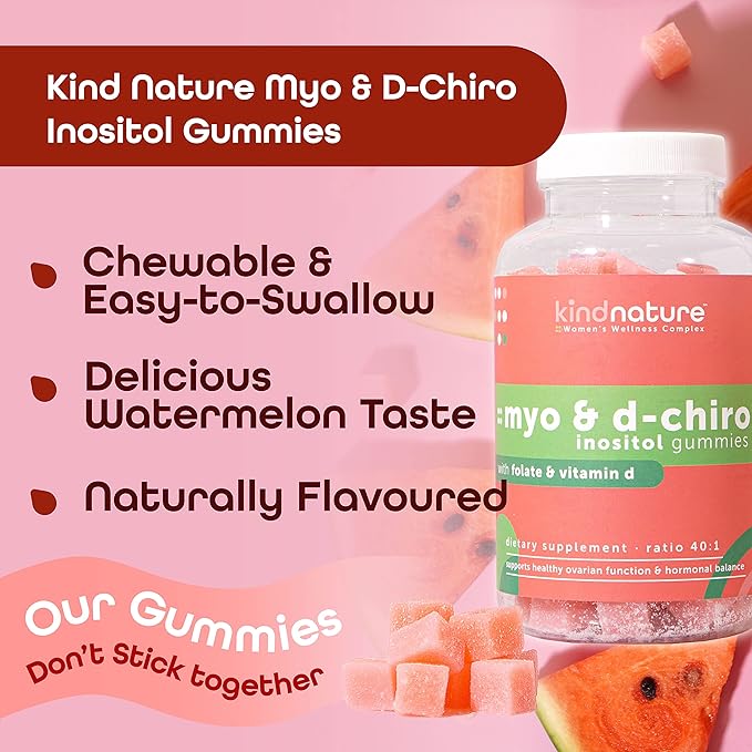 Kind Nature Myo-Inositol & D-Chiro Inositol Gummies with Vitamin D & Folate - Ideal 40:1 Ratio - 30 Day Supply