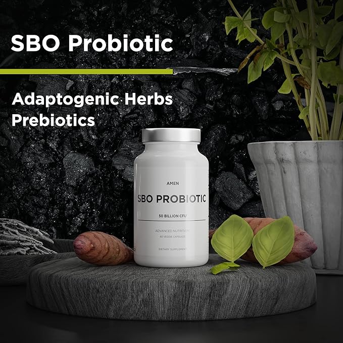 Amen Probiotics Supplement, SBO Probiotic and Organic Prebiotics, 50 Billion CFUs, Shelf Stable, No Refrigeration Required, Flora Daily Probiotic Formula for Women & Men, Vegan & Non-GMO, 60 Capsules
