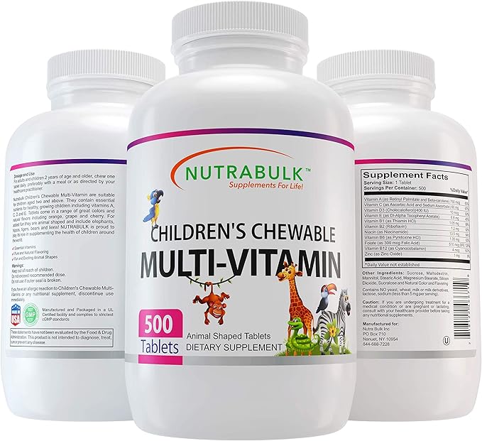 Children's Chewable – Multi Vitamin Tablets – Assorted Animal shapes And Flavors – 500 count.