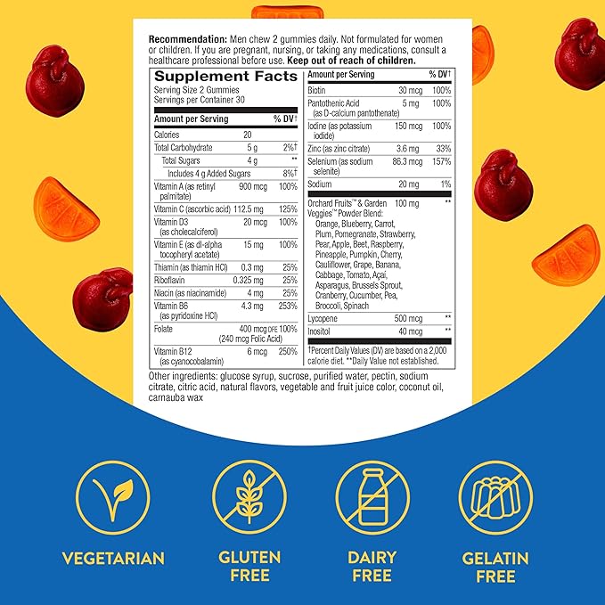 Nature's Way Alive! Men's Daily Gummy Multivitamin, Supports Energy Metabolism*, Muscle Function*, B-Vitamins, B-Vitamins, Gluten-Free, Vegetarian, Fruit Flavored, 60 Gummies (Packaging May Vary)