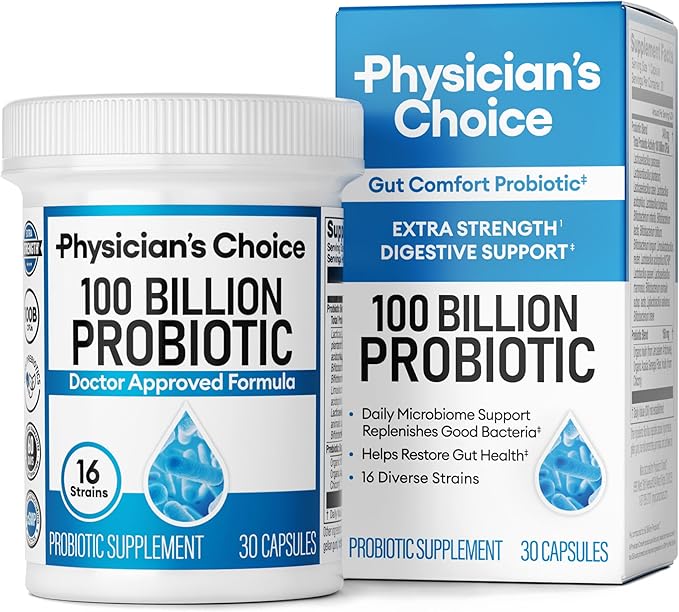 Physician's CHOICE 100 Billion Advanced Probiotic - 16 Strains + Organic Prebiotics - Digestive & Gut Health - Supports Occasional Constipation, Diarrhea, Gas & Bloating - Probiotics for Women & Men
