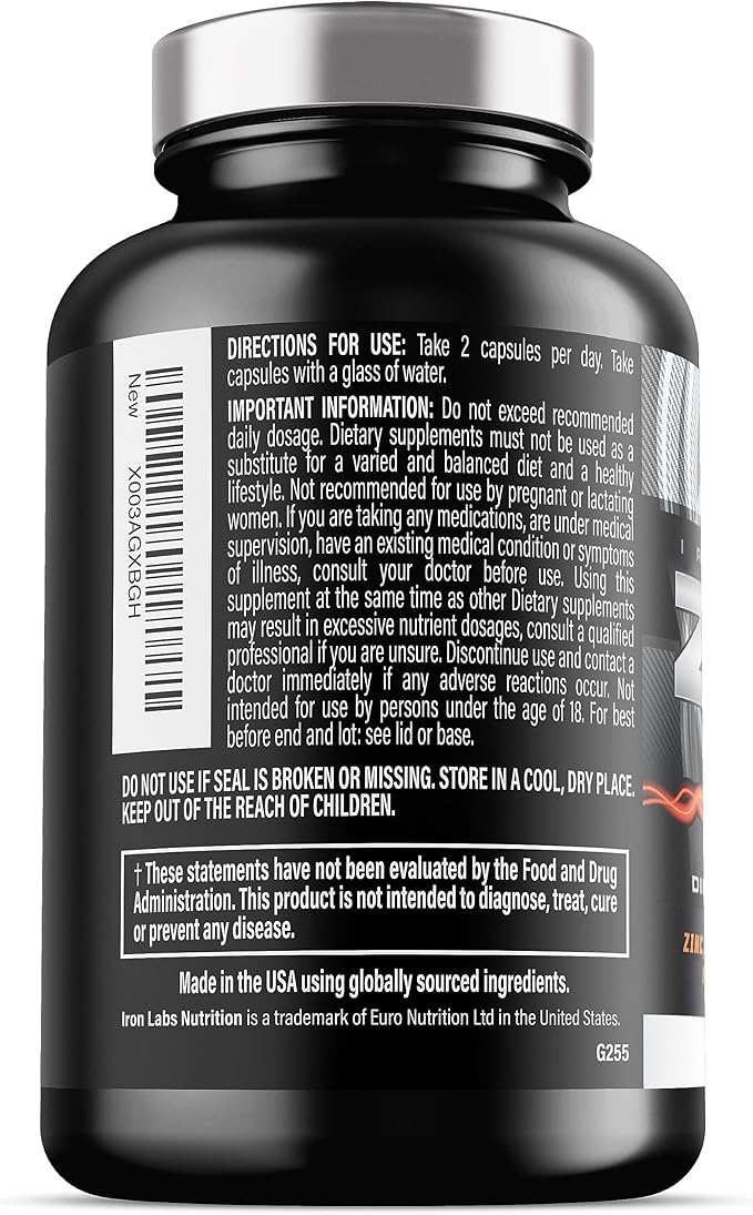 Iron Labs ZM6 - High Strength Zinc and Magnesium Supplement - 180 Vegetarian Capsules (3 Month Supply) - Super Enhanced Zinc Magnesium Aspartate and B6 Complex