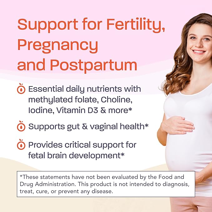 4-in-1 Prenatal Supplements to Support Healthy Mama & Baby | 1 Month Supply | Multivitamin + Probiotics, Iron, DHA, & Methylated Folate | Non-GMO, Gluten Free, Vegetarian, No Preservatives
