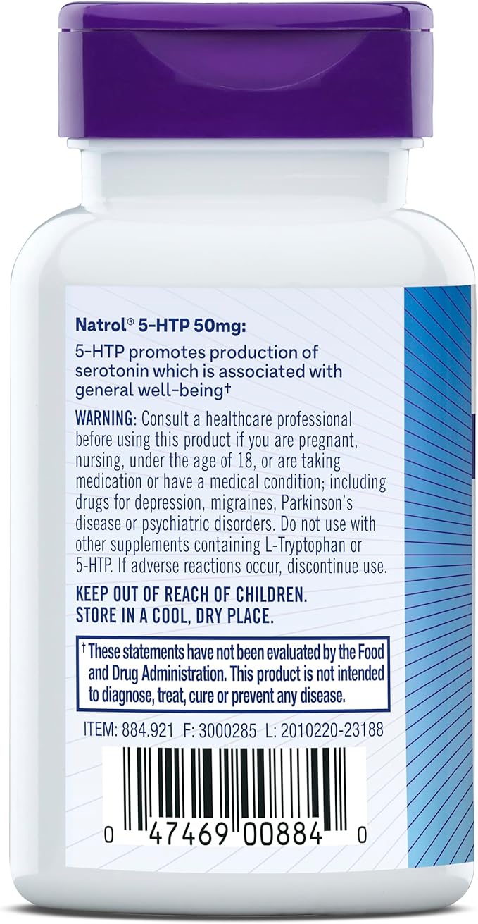 Natrol Mood & Stress 5-HTP 50mg, Dietary Supplement Helps Support a Balanced Mood, 30 Capsules, 7-30 Day Supply