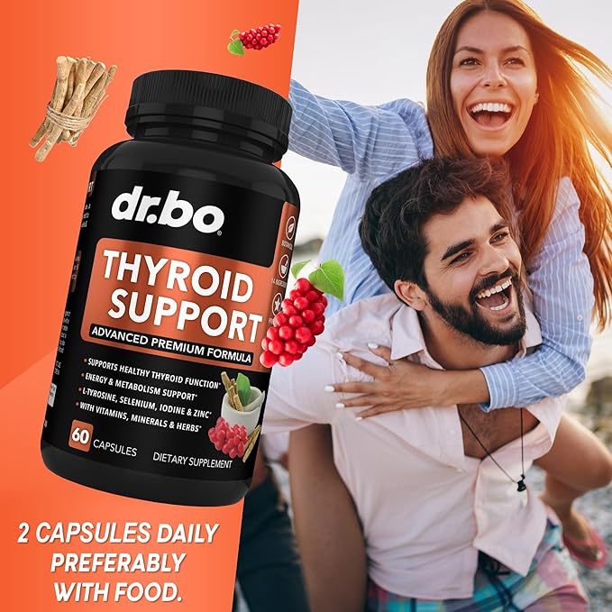 Thyroid Support for Women & Men Supplement - Natural Metabolism, Mood & Energy Enhancer with L-Tyrosine Selenium Iodine Zinc Bladderwrack Kelp & Ashwagandha Thyroid Supplement Complex Vitamin 60 Pills