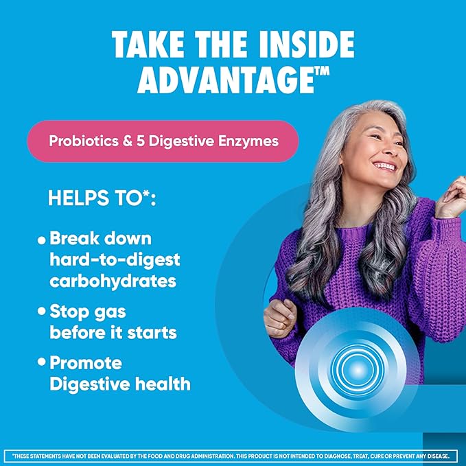 Digestive Advantage Gas Defense, Daily Probiotics for Women & Men Digestive Health with 5 Digestive Enzymes, Supports Gut Health & Stops Gas Before Start, with Immune Support, 32 Capsules