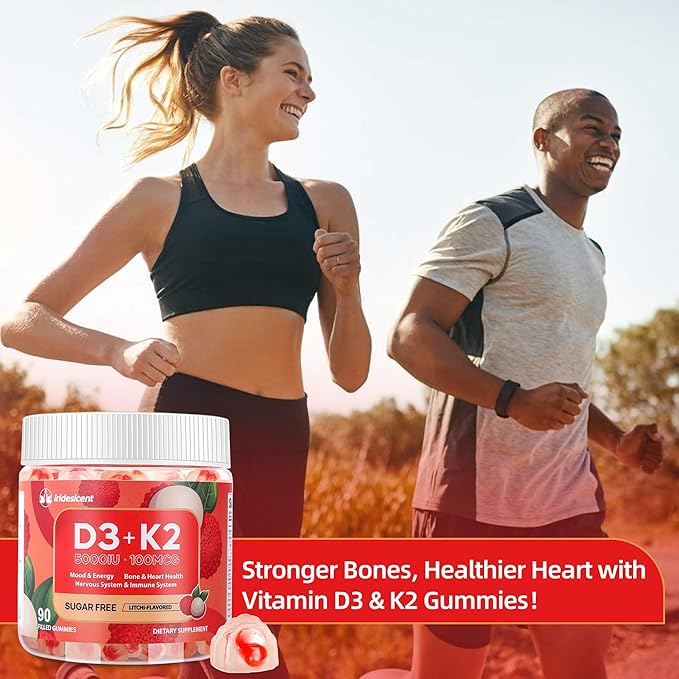 Vitamin D3 K2 Gummies w/Magnesium Sugar Free - 90 Count | D3 Vitamin 5,000 IU + K2(MK-7) 100 mcg - Vegan K2 D3 Vitamin Supplement, Highly Absorbent Supports Bone, Muscle, Mood & Immune(Lychee Flavor)