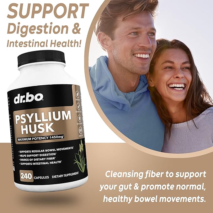 Psyllium Husk Capsule Fiber Supplement - Natural Powder Capsules for Constipation Relief for Adults - Nutritional Soluble Fiber Pills & Daily Regularity Support - Bulk Seed Husks Digestion Supplements
