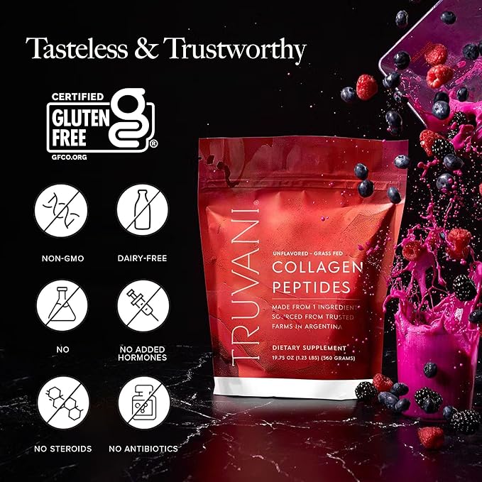 Truvani Hydrolyzed Collagen Peptides | Unflavored | 7 Servings | 20g Grass-Fed Collagen Protein Powder | Promotes Hair, Nail, Skin, and Joint Health | Keto | Dairy and Gluten Free | Women and Men
