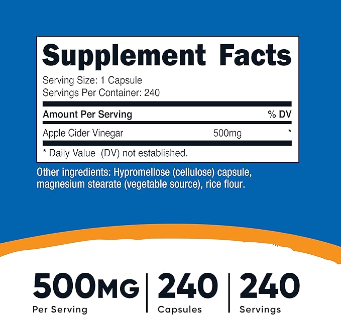 Nutricost Apple Cider Vinegar 500mg, 240 Vegetarian Capsules - Natural, Non-GMO, and Gluten Free (2 Bottles)