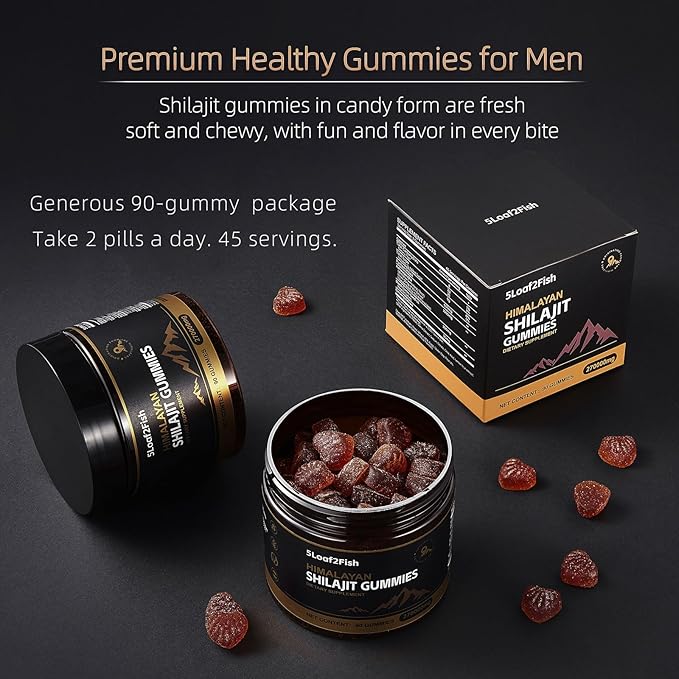 Organic Shilajit Gummies, Pure Himalayan Shilajit Gummies for Men Supplement, Gold Shilajit Gummies for Women,Natural 85+ Trace Minerals, Ashwagandha, Black Seed Oil Extract, 90 Gummies