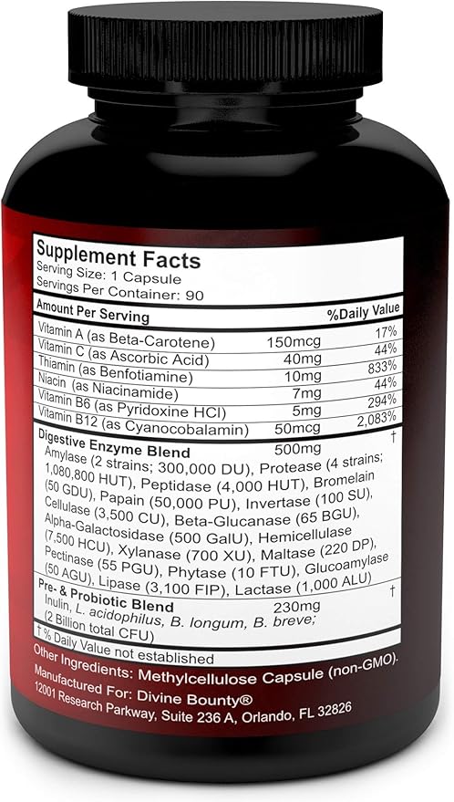 Digestive Enzymes with Probiotics & Prebiotics - Digestive Enzyme Supplements w Lipase, Amylase, Bromelain - Support a Healthy Digestive Tract for Men and Women – 90 Vegetarian Capsules