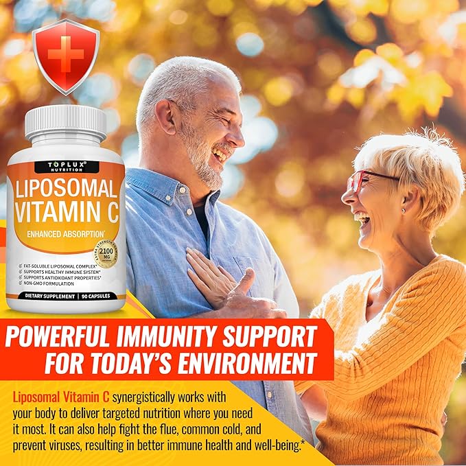 Liposomal Vitamin C 2100mg High Absorption Fat Soluble VIT C - Immune Support Collagen Booster Immunity Defense & Powerful Antioxidant, MCT Oil & Sunflower Lecithin, Acsorbic Acid, Vegan Non-GMO