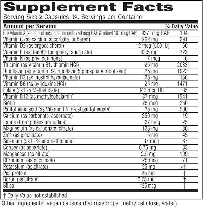 Vitanica Vegan Symmetry, Non-GMO Vegan Multivitamin for Women, Iron Free, Gluten Free, 120 Capsules