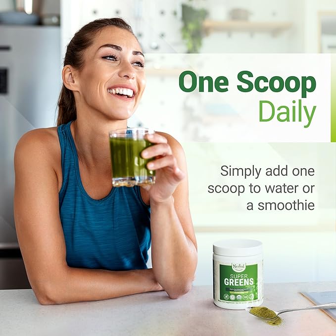 Super Greens Daily Greens Superfood Powder - Certified USDA Organic Green Powder w/20+ Whole Foods, Spirulina Powder, Wheat & Barley Grass - Probiotics, Fiber & Enzymes - Original Flavour, 30 Servings