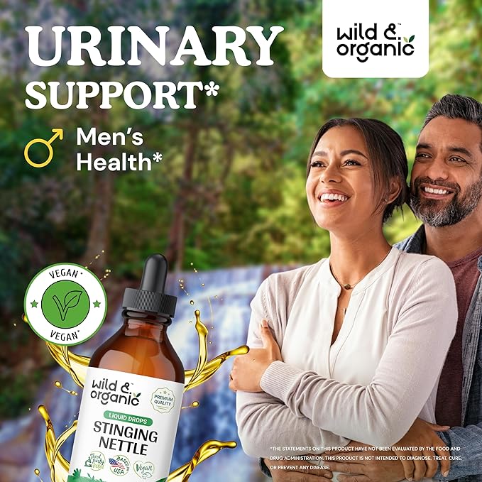 Wild & Organic Stinging Nettle Tincture - Stinging Nettle Root Extract Drops - Nettle Root Herb Tincture - Vegan, Alcohol Free Supplement - 4 fl oz