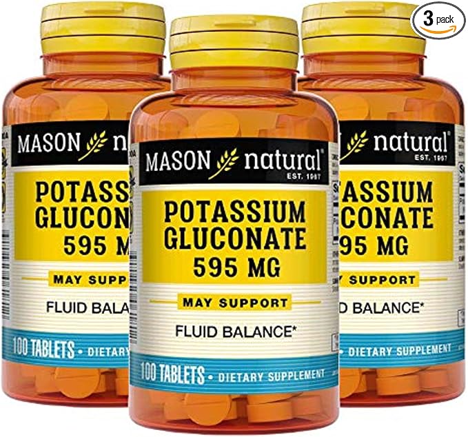 Mason Natural Potassium Gluconate 595 mg, 300 Day Supply, 100 Tablets (Pack of 3)