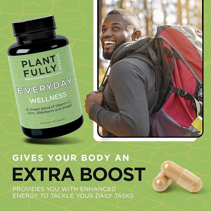 Wellness Supplement (30 Capsules) - Ginger, Elderberry, Vitamin C, and Zinc Blend to Support Immune Health and antioxidant Levels, Boost Immunity, Vegan, Non-GMO, Sugar Free