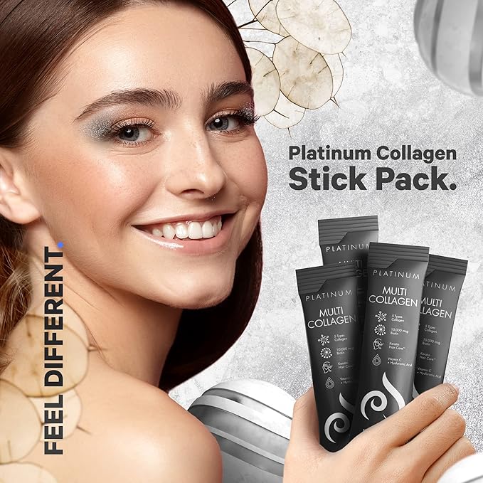 Codeage Multi Collagen and Biotin 10,000 mcg + Vitamin C, B6 & D3, Keratin, Hyaluronic Acid, Niacin, 18 Amino Acids - Stick Packs Supplement - 5 Types Collagen Protein – 30 Powder Packets