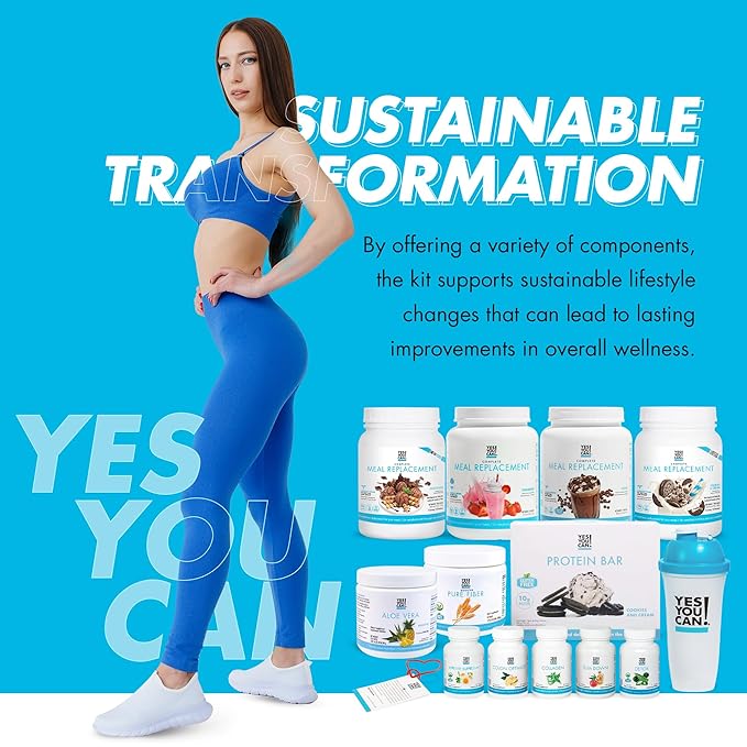 Yes You Can! All-in-One Kit with Meal Replacement Shakes, Aloe Vera Drink Mix, Fiber Shake Mixer, Protein Snacks, Supplements - Complete Wellness Kit